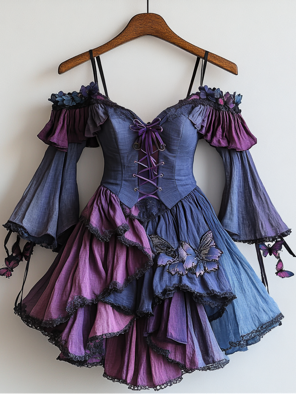 Spring and summer vacation handmade purple and blue gradient dress