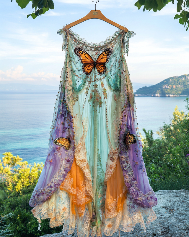 Summer Vacation Ruffle Lace Contrast Dress