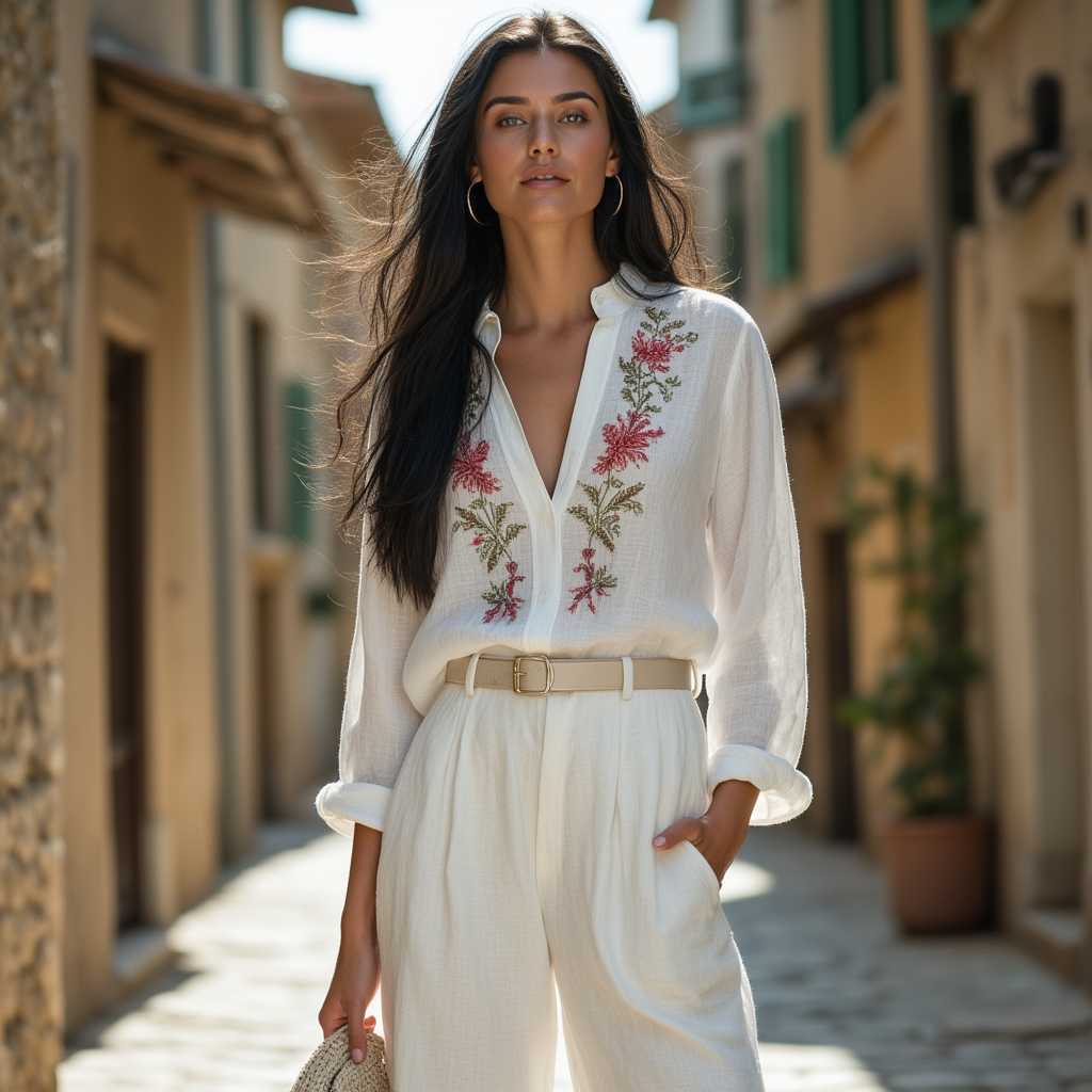 Cotton And Linen Embroidered Shirt