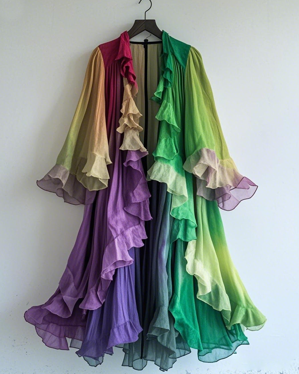 Color-Blocking Rainbow Ruffle Coat