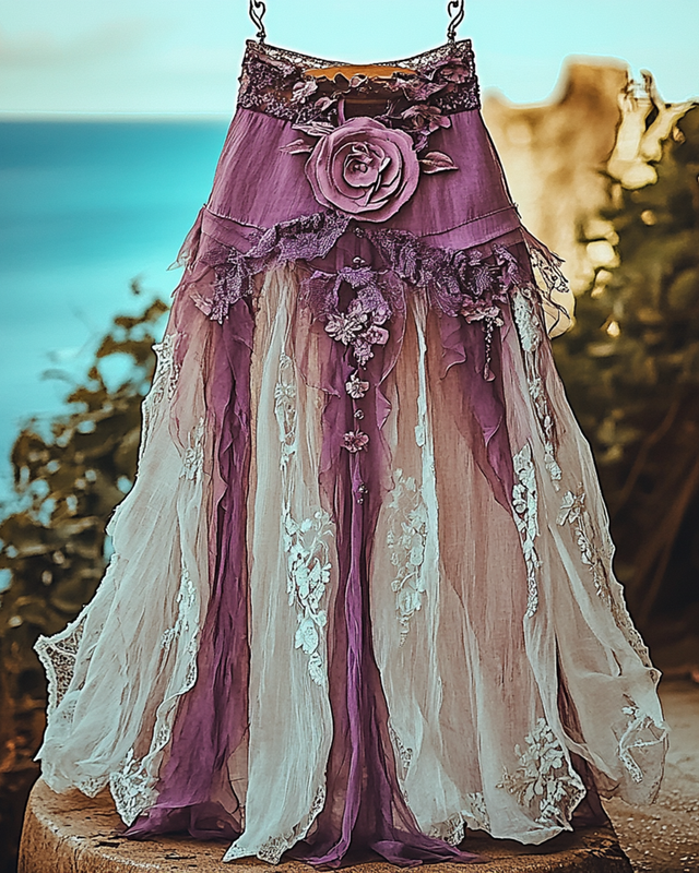 Summer Vacation Ruffle Lace Patchwork Skirt