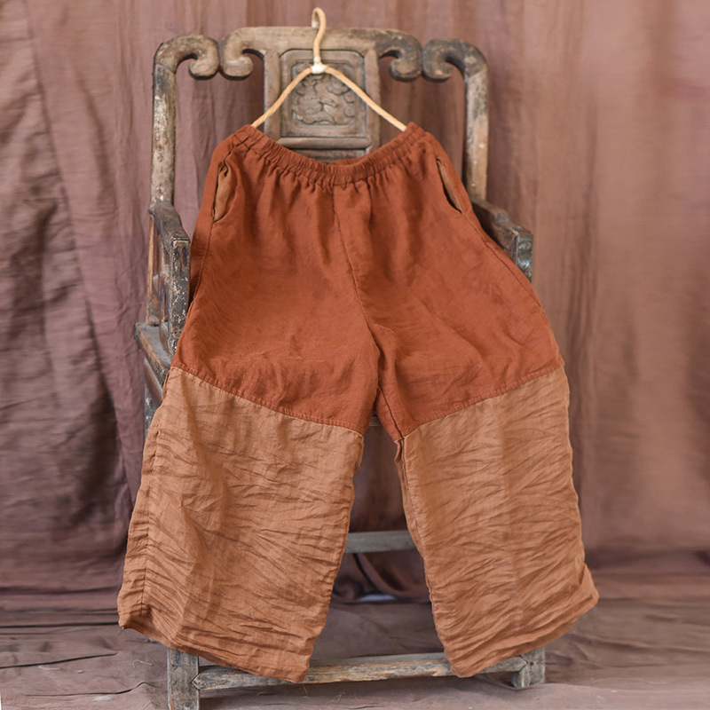 Vintage Patchwork Loose Wide-leg Linen Blend Pants