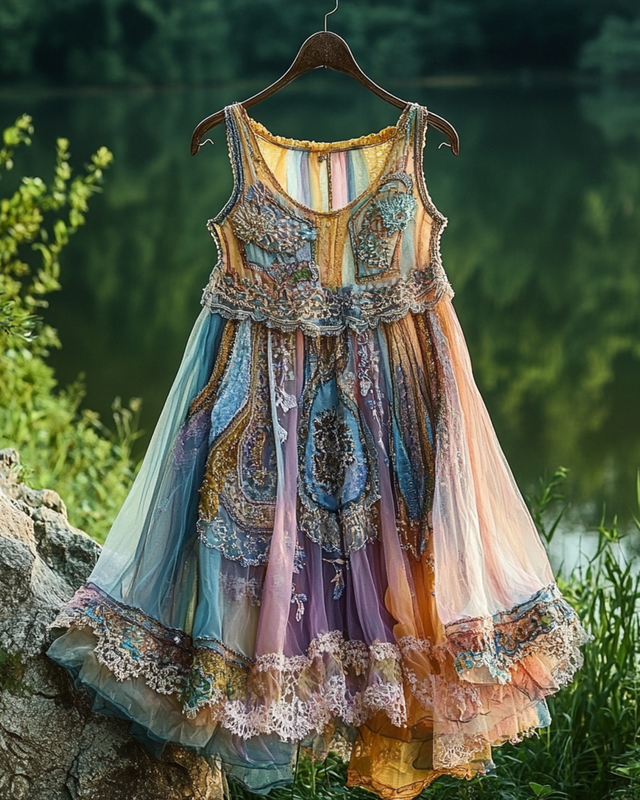 Summer Irregular Lace Patchwork Beaded Ruffle Top