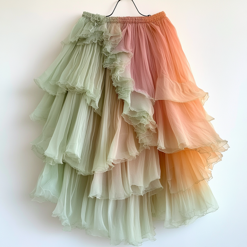 Summer gradient ruffle skirt