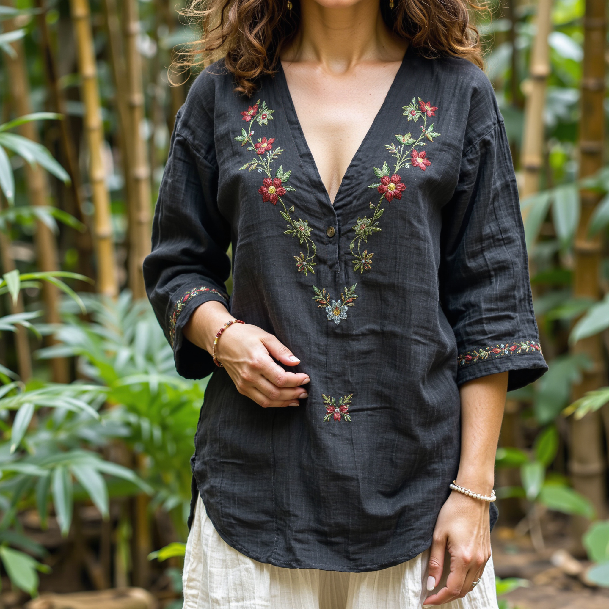 Women's New Casual Embroidery Printed Cotton And Linen Loose Shirt
