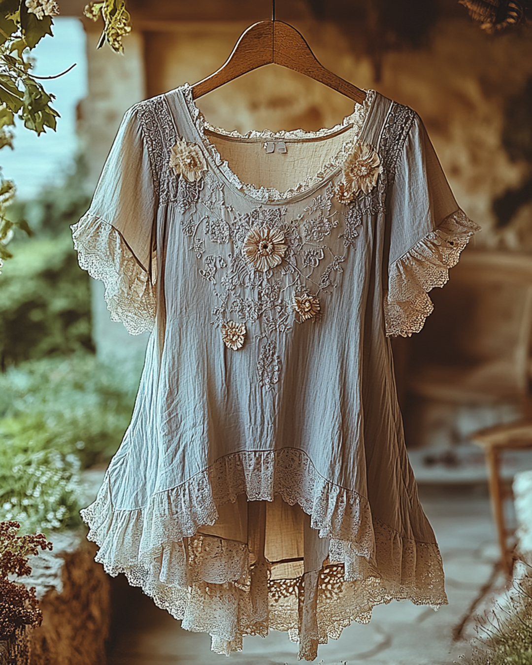 Summer Vacation Ruffle Lace Patchwork Top