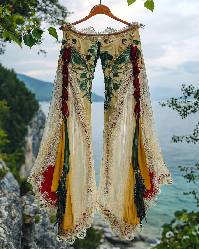 Summer Vacation Ruffle Lace Contrast Pants