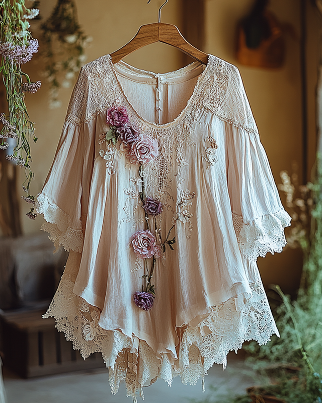Summer Vacation Ruffle Lace Patchwork Top