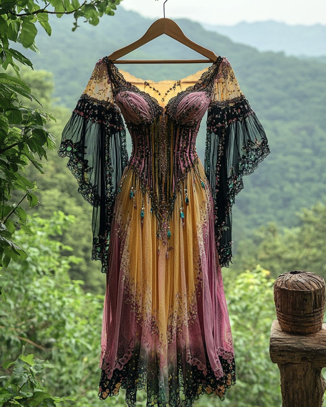 Summer Vacation Ruffle Lace Contrast Color Elegant Dress