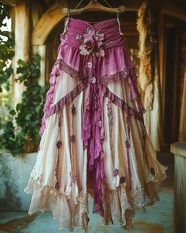 Summer Vacation Ruffle Lace Patchwork Skirt