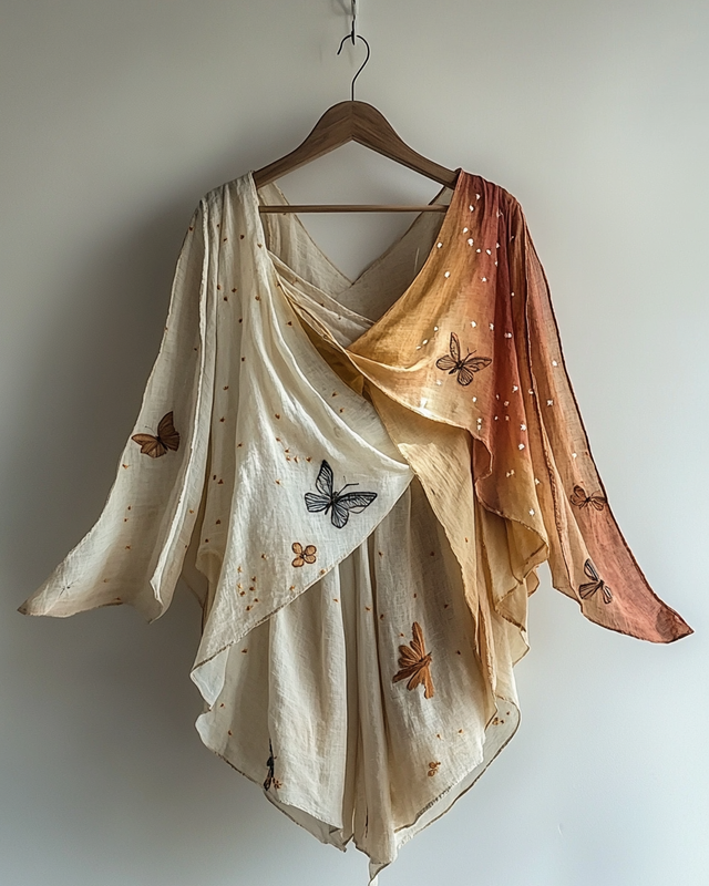 Vacation Butterfly Handmade Color-Blocking Rainbow Irregular Top