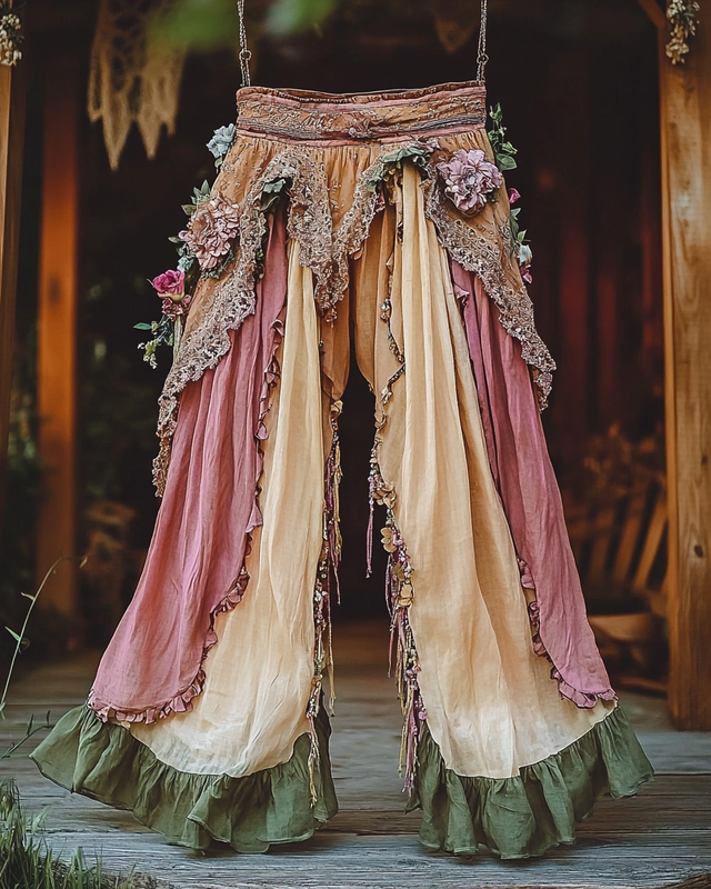 Summer Vacation Ruffle Lace Contrast Pants