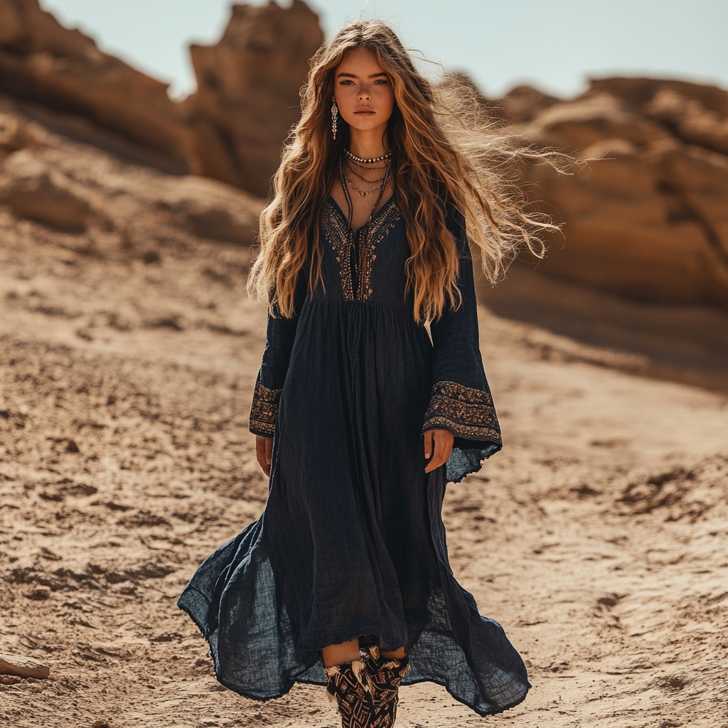 Desert Style Holiday Bohemian Vintage Linen Casual Dress