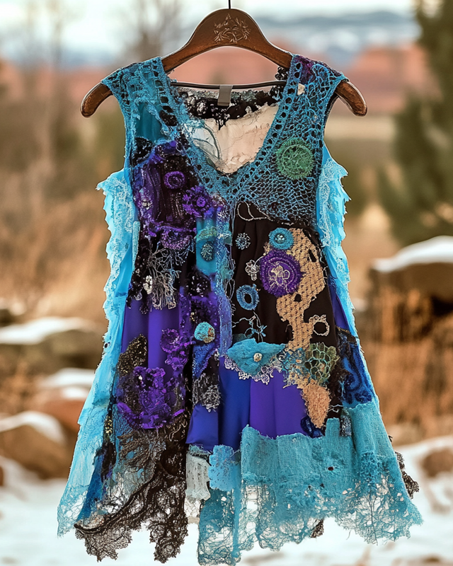 Summer Vintage Floral Lace Patchwork Top