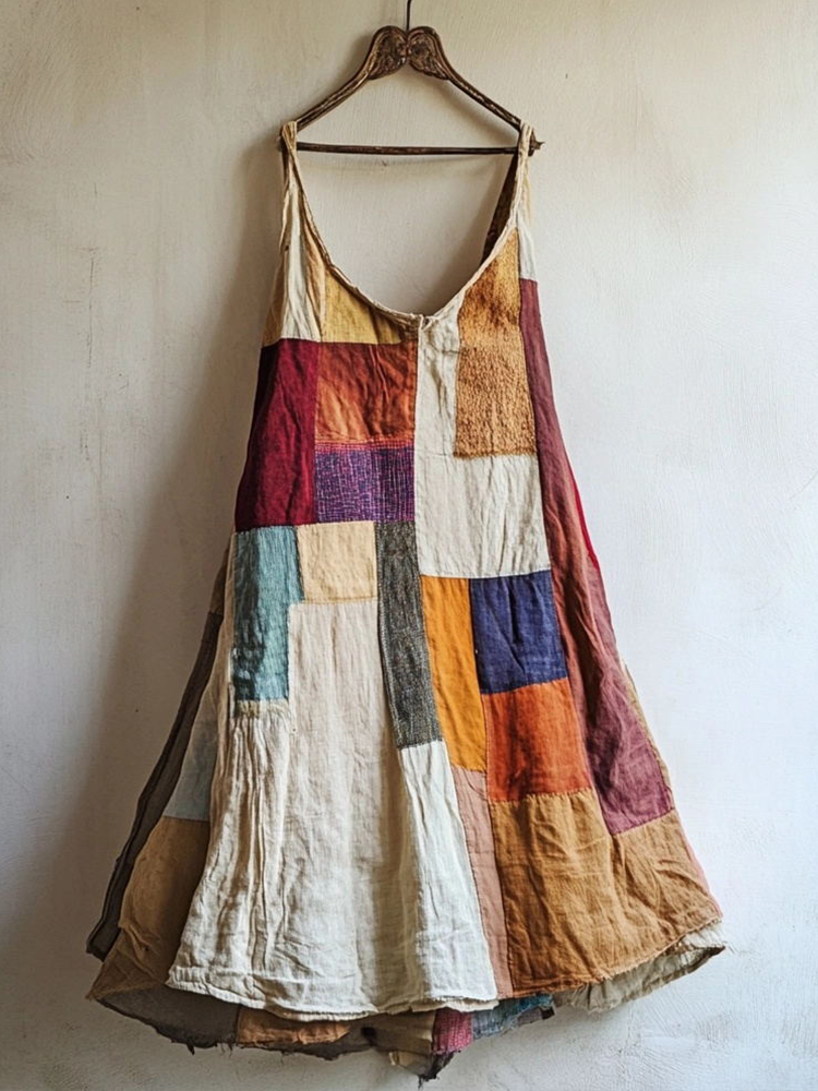 Colorful Patchwork Linen Blend Dress