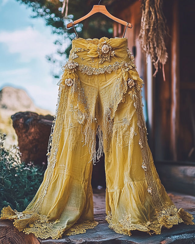 Summer Vacation Ruffle Lace Patchwork Pant