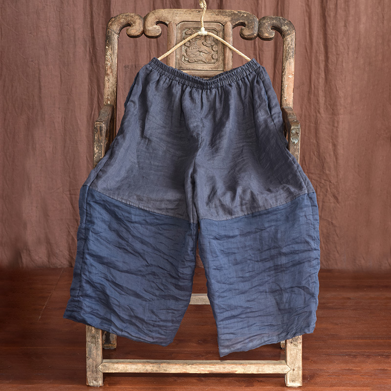Vintage Patchwork Loose Wide-leg Linen Blend Pants