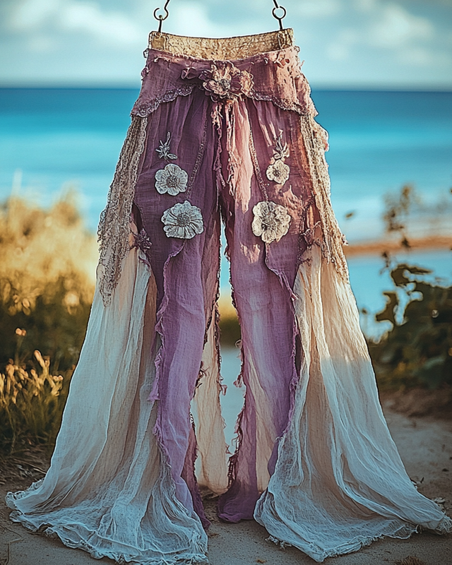 Summer Vacation Ruffle Lace Patchwork Pant