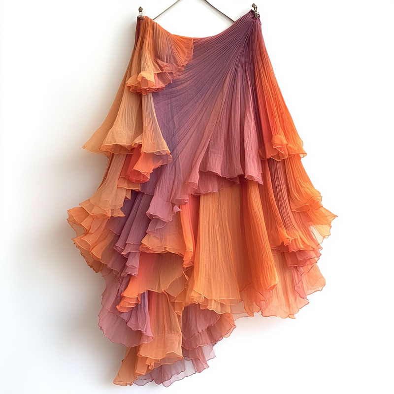 Summer gradient ruffle skirt