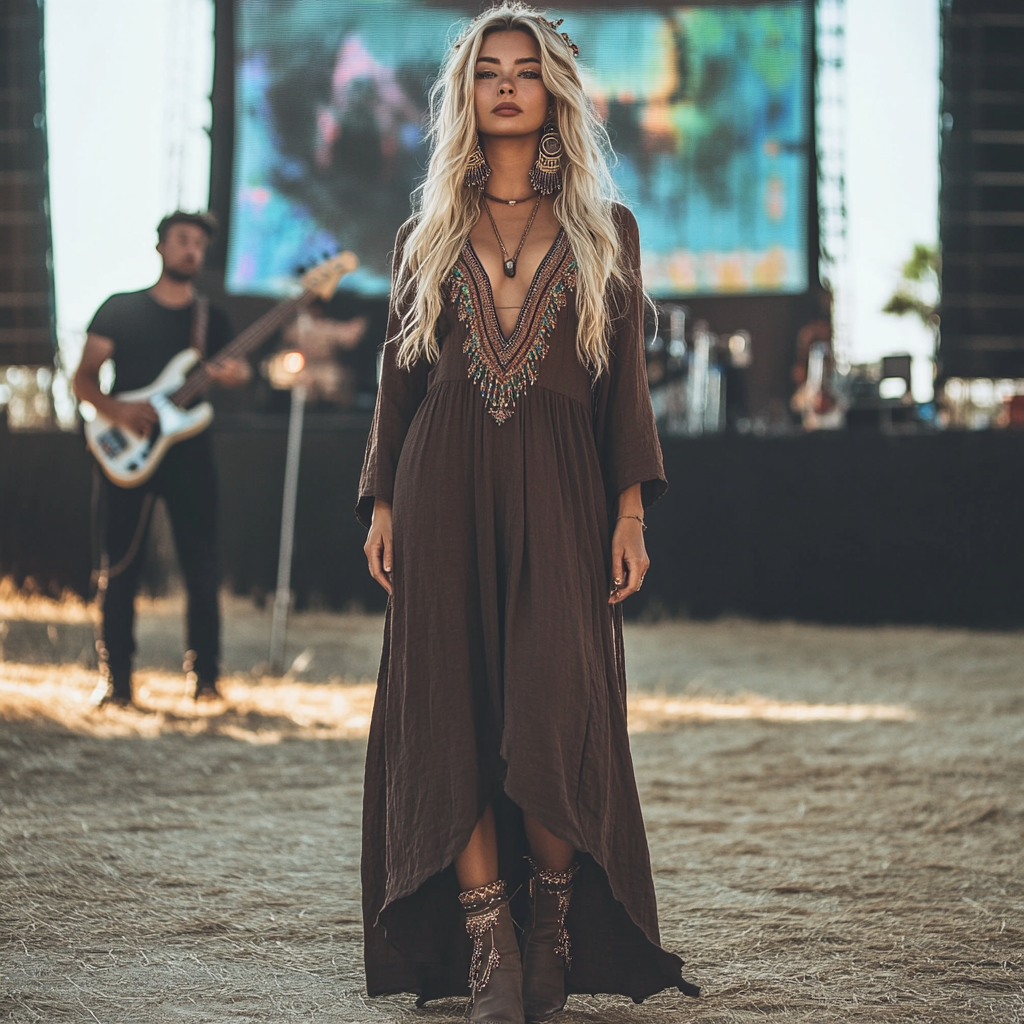 Coachella Music Festival Rock Party Carnival Vintage Wilderness Ethnic Bohemian Linen Dress