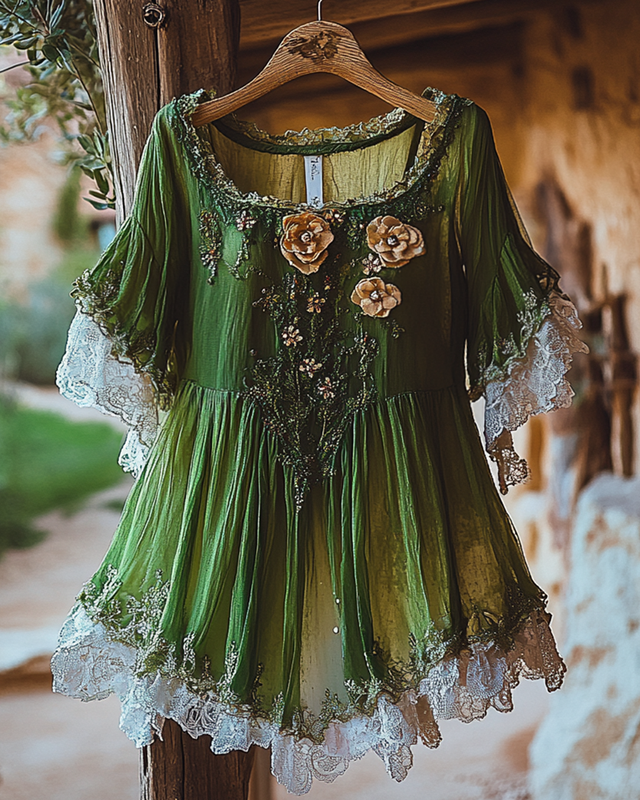 Summer Vacation Ruffle Lace Patchwork Top