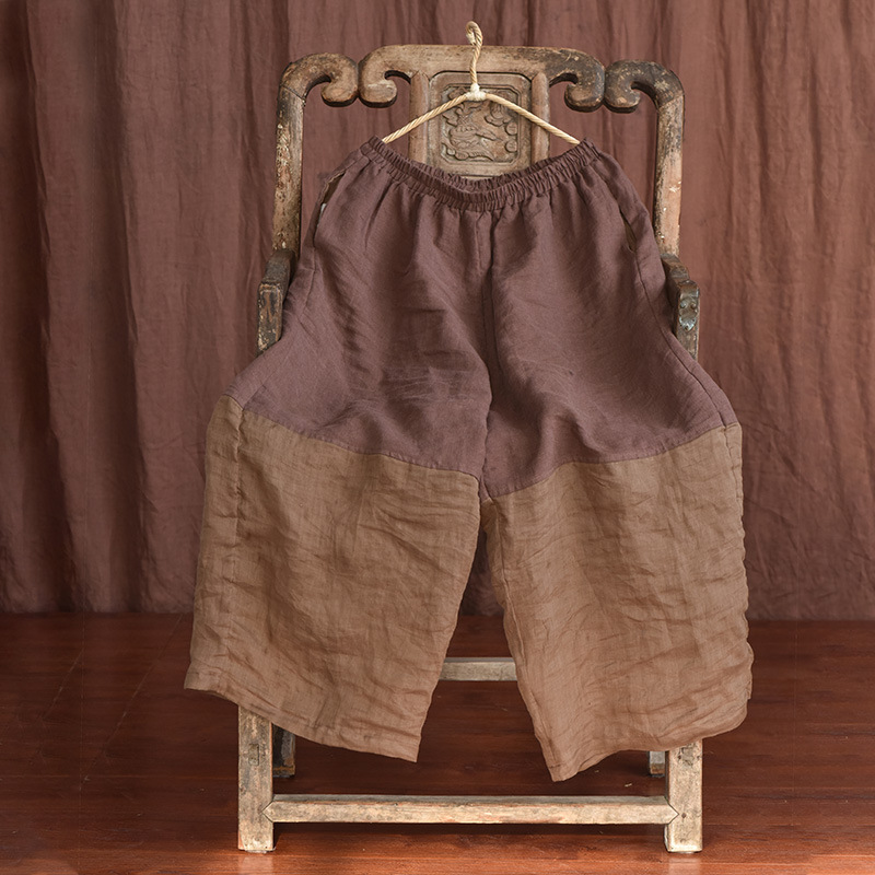Vintage Patchwork Loose Wide-leg Linen Blend Pants