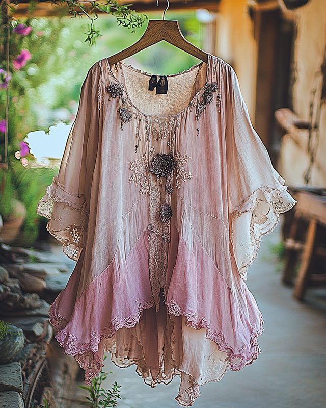 Summer Vacation Ruffle Lace Patchwork Top