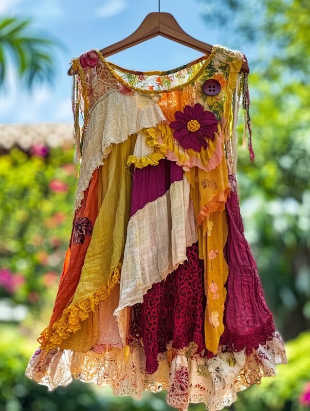 Summer colorful vacation patchwork contrast top