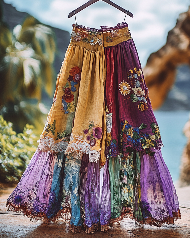 Summer Vacation Ruffle Lace Patchwork Skirt