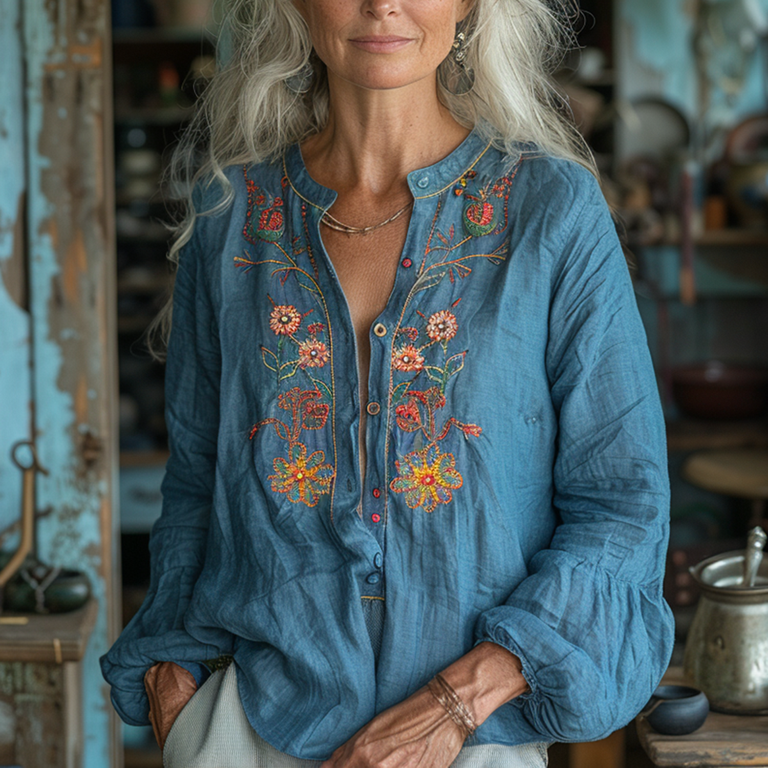 Women's Resort Embroidered Loose Shirt