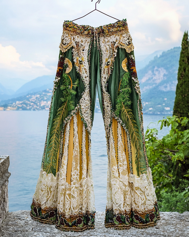 Summer Vacation Ruffle Lace Contrast Pants