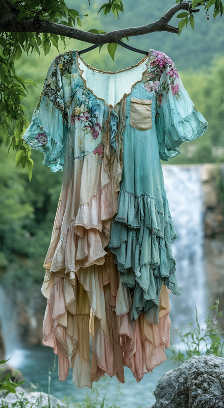 Summer colorful vacation patchwork ruffle dress