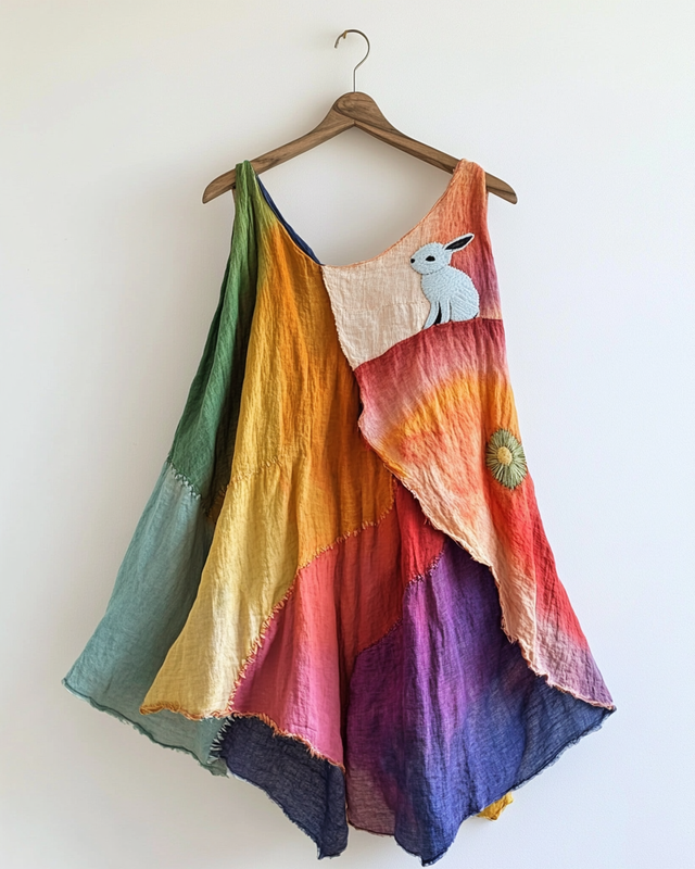 Handmade color block gradient rainbow rabbit top