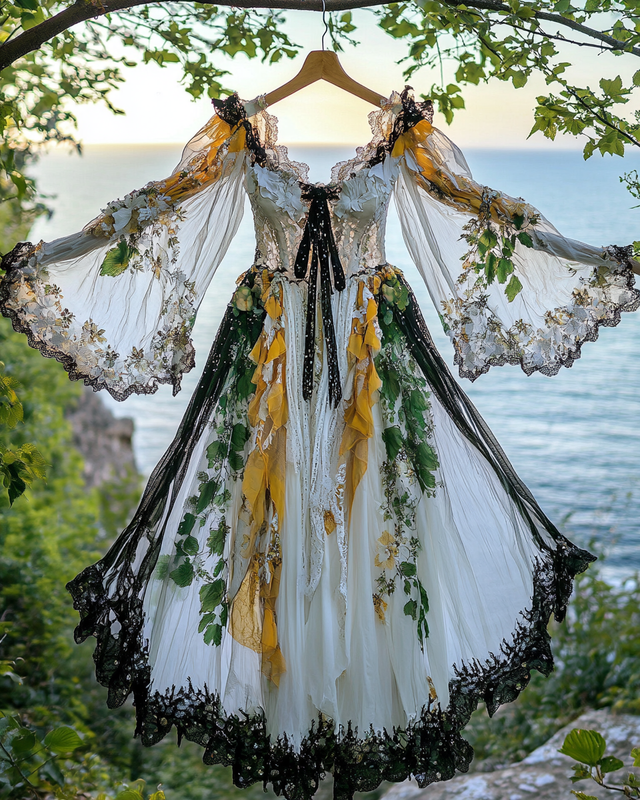 Summer Vacation Ruffle Lace Chiffon Contrast Dress