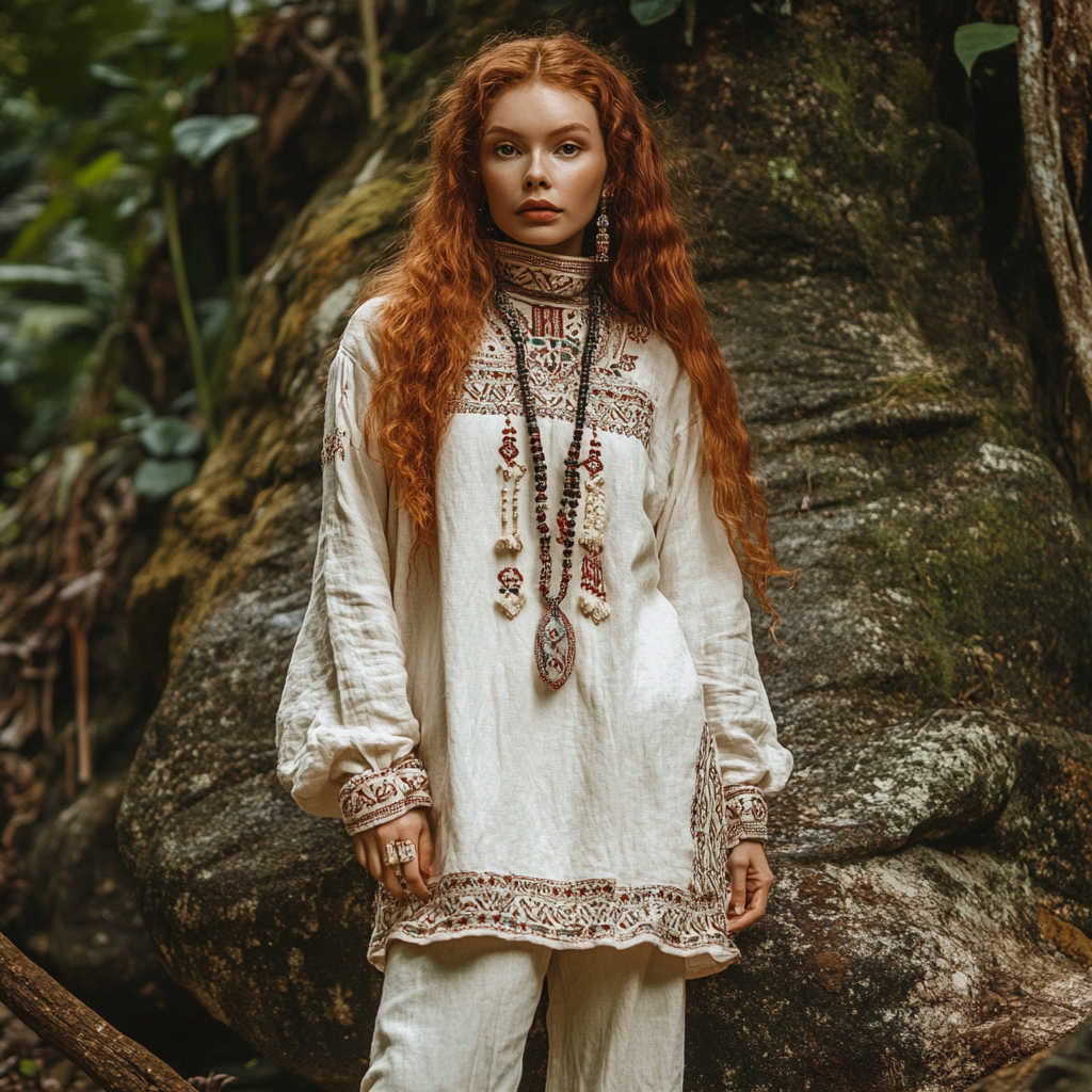 Bohemian Holiday Style Vintage Embroidered Print Casual Long-sleeved Top