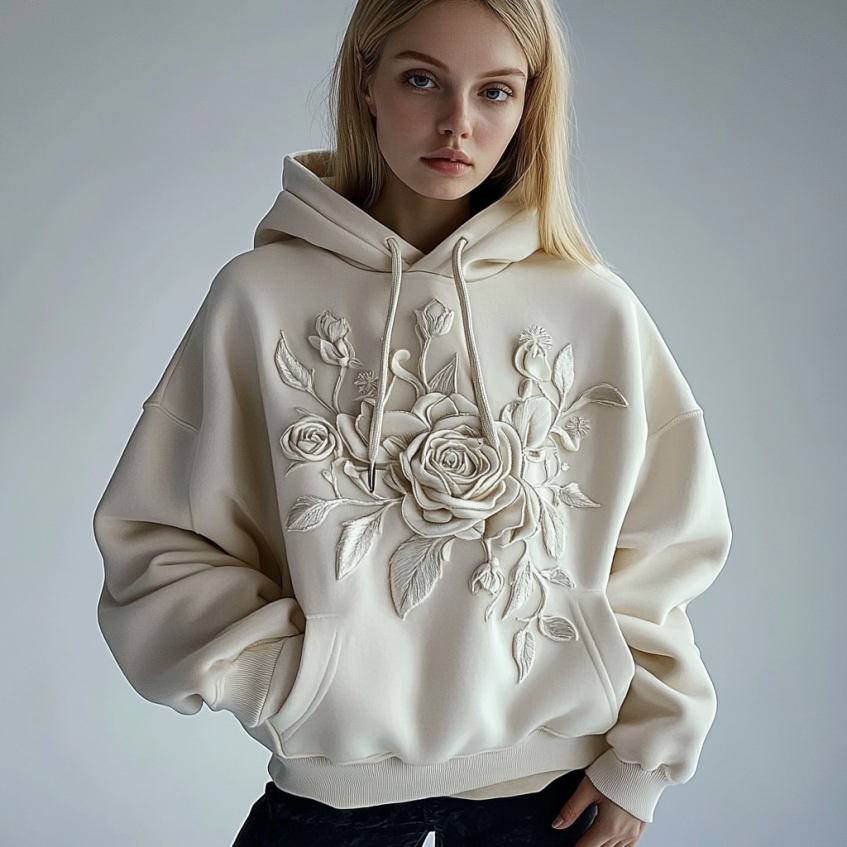 Women's Floral Embroidery Art Casual Hoodie