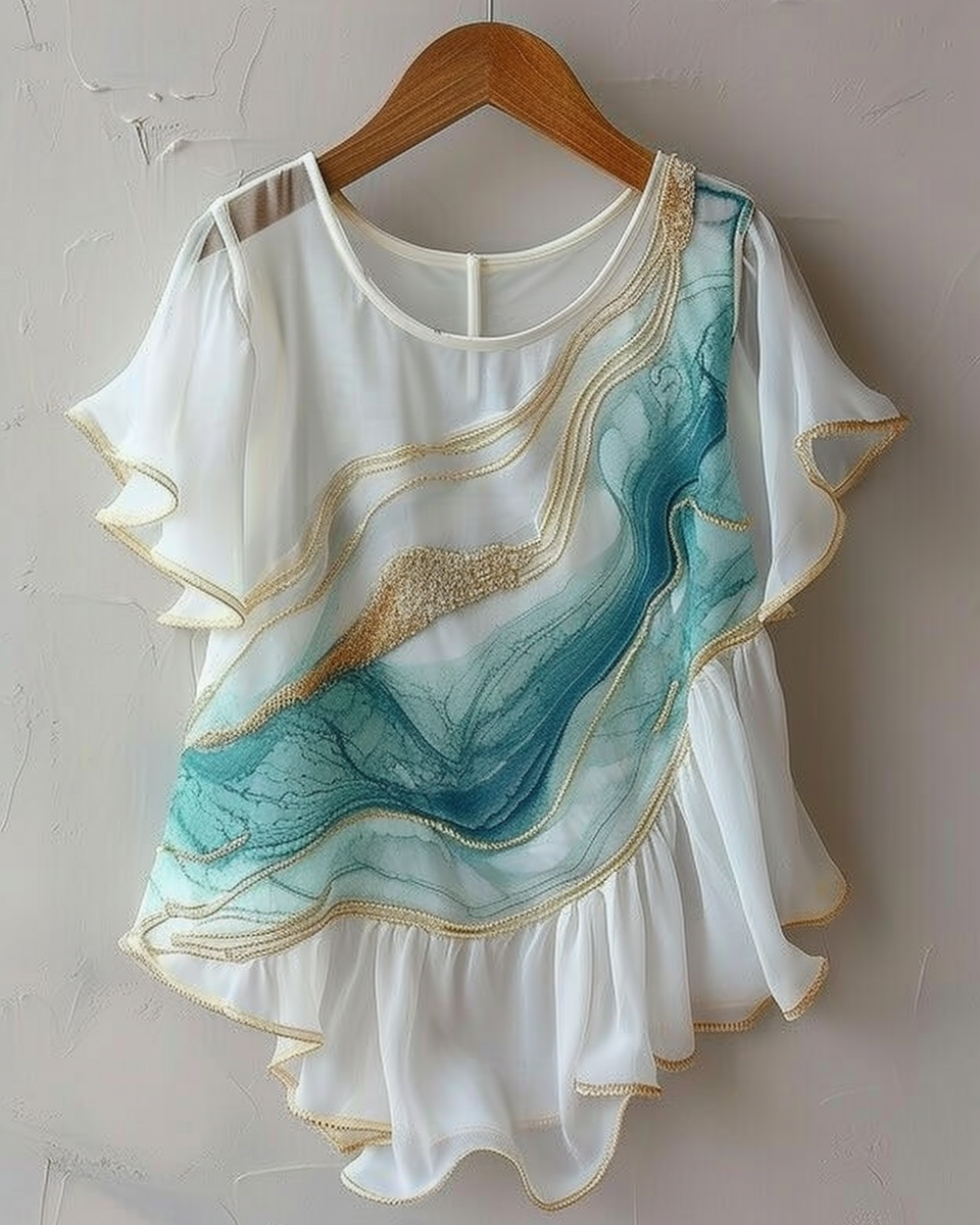 Summer vacation comfortable gilded printed chiffon ladies top