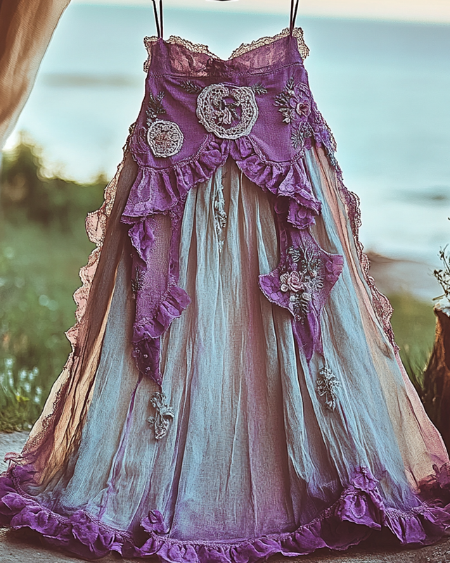 Summer Vacation Ruffle Lace Patchwork Skirt