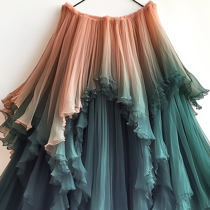 Summer gradient ruffle skirt