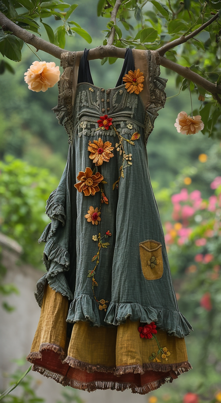 Summer colorful vintage patchwork contrast dress