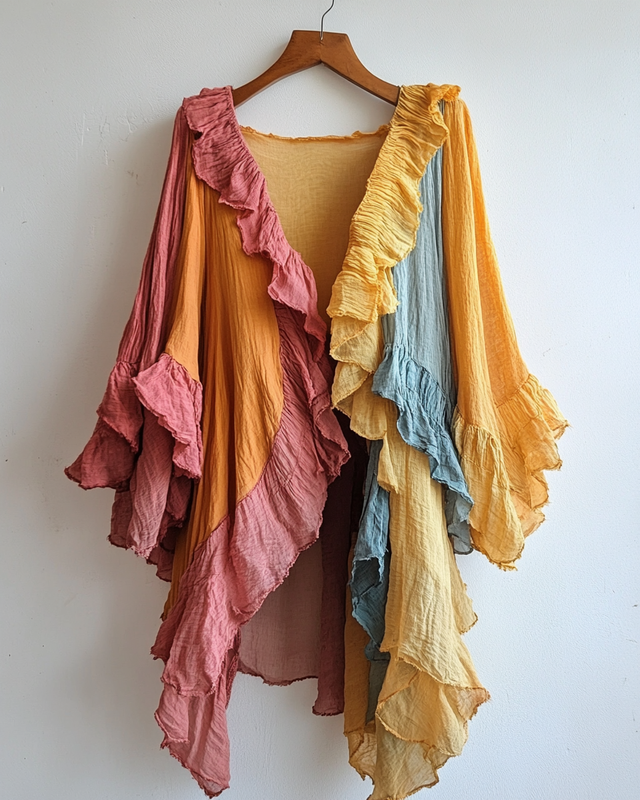 Vacation Elegant Color Block Irregular Kimono