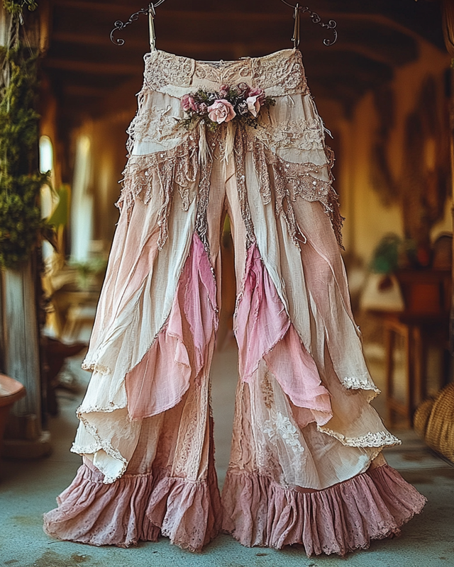 Summer Vacation Ruffle Lace Patchwork Pant