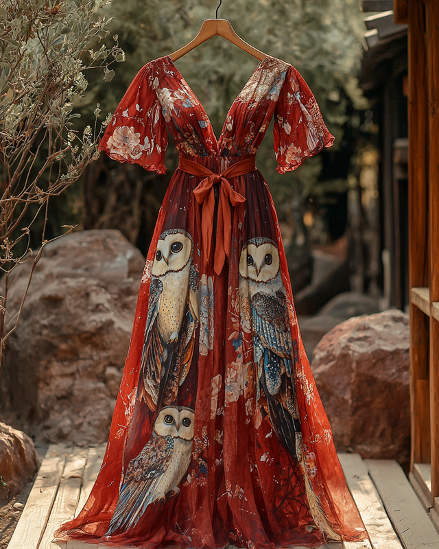 Summer vacation bohemian hand embroidered chiffon dress