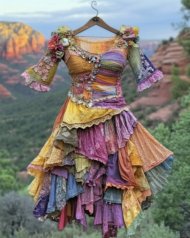 Summer colorful vacation patchwork contrast dress