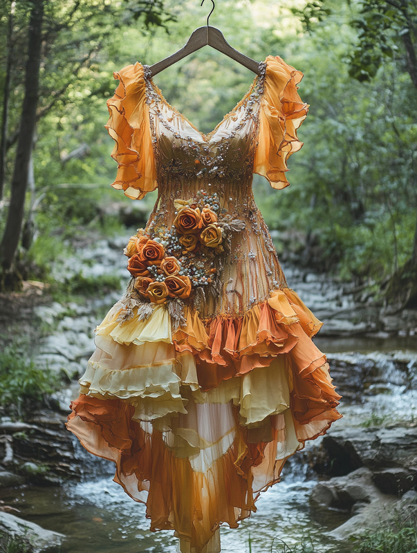 Summer Vintage Floral Beaded Dress