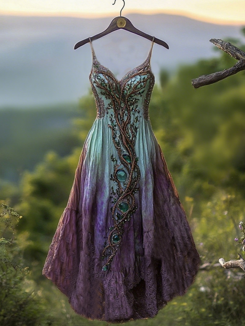 Viking Tribal Celtic Tree Of Life Gradient Sling Maxi Dress