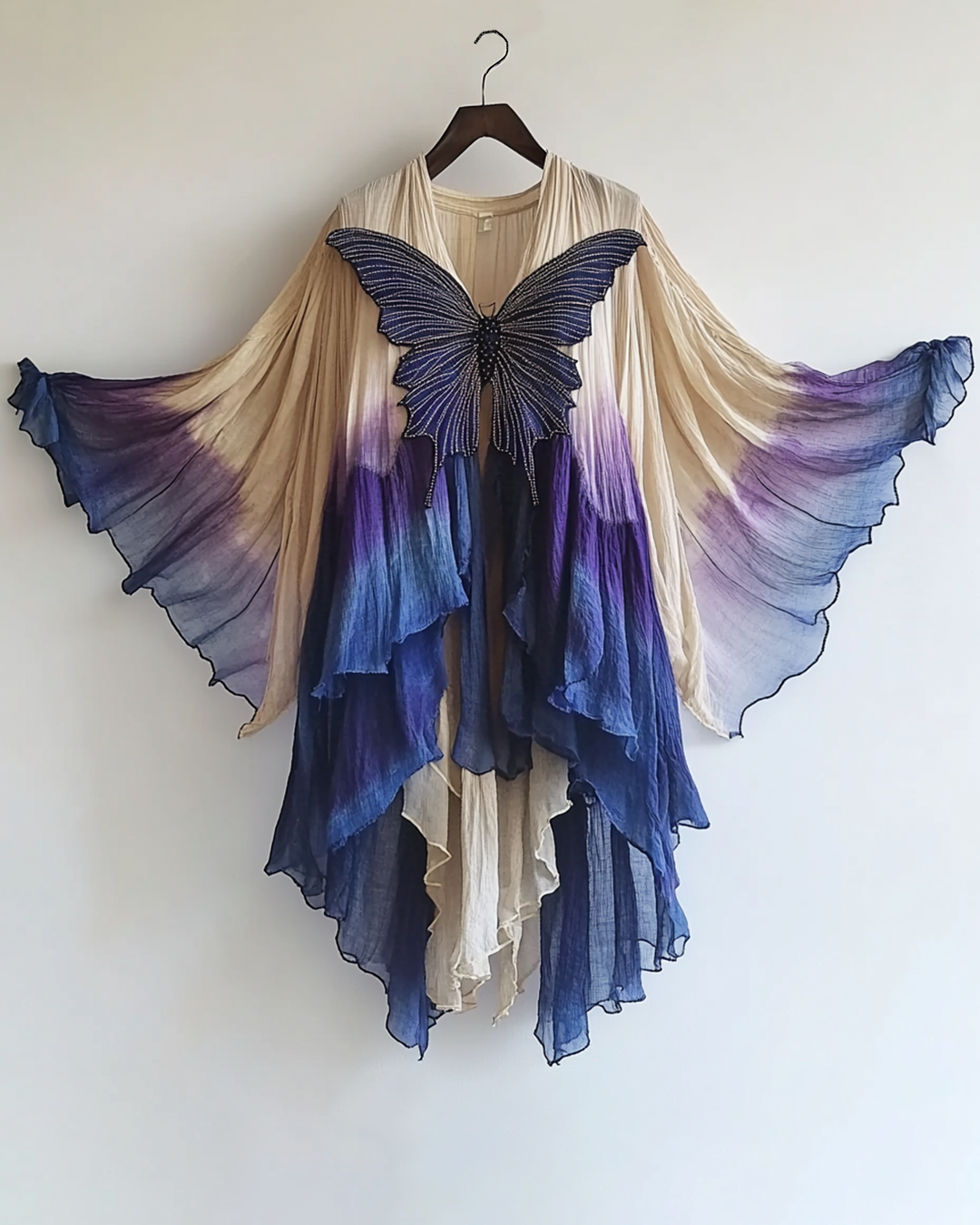 Tie-Dye Gradient Butterfly Mesh Cardigan