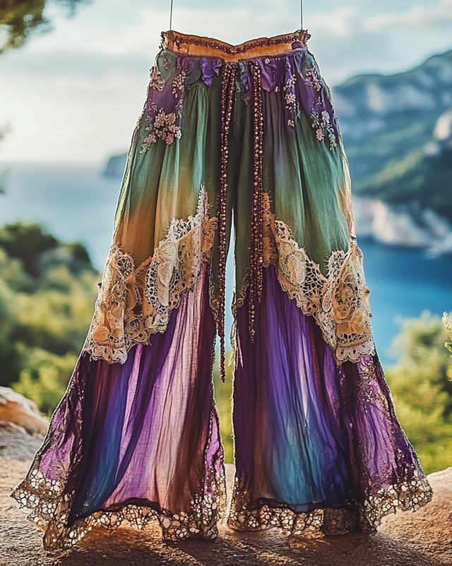 Summer Vacation Ruffle Lace Patchwork Pant