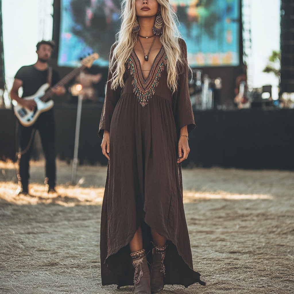 Coachella Music Festival Rock Party Carnival Vintage Wilderness Ethnic Bohemian Linen Dress