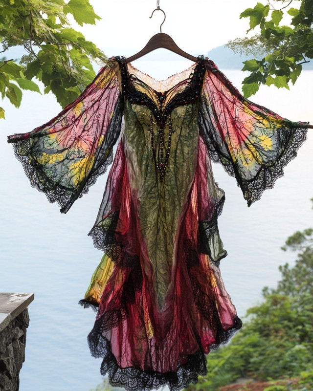 Summer Vacation Ruffle Lace Chiffon Contrast Maxi Dress